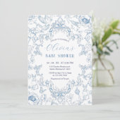 ヴィンテージほこりっぽい青Chinoiserieトイレベビースシャワー 招待状 (スタンド正面)