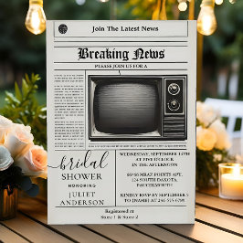 ヴィンテージぽいレトロ新聞のウェディングシャワーの招待状 招待状