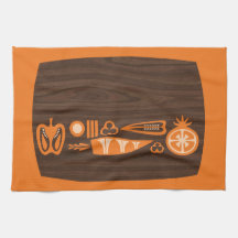 ヴィンテージまな板とオレンジのベグ、ティータオル