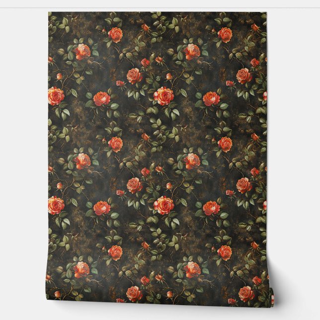 ヴィンテージみすぼらしいシックなコーラルオレンジフランスのバラ 壁紙 (ほどく)