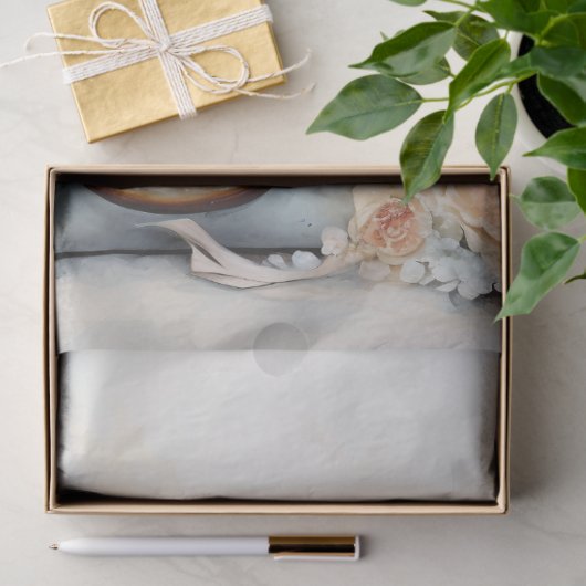 ヴィンテージみすぼらしいシックなスーツケースフローラパステルグリーン 薄葉紙 (ギフト)