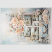 ヴィンテージみすぼらしいシックなスーツケースフローラパステルグリーン 薄葉紙 (正面)