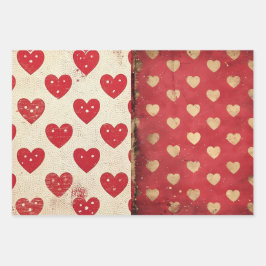 ヴィンテージみすぼらしいシックなハーフミックスレッドフローラハートスポット ラッピングペーパーシート