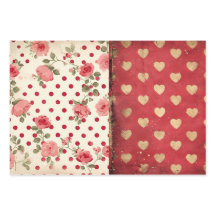 ヴィンテージみすぼらしいシックなハーフミックスレッドフローラハートスポット