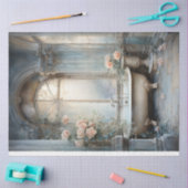 ヴィンテージみすぼらしいシックなバスルームフローラパステルグリーン 薄葉紙 (クラフト)