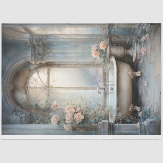 ヴィンテージみすぼらしいシックなバスルームフローラパステルグリーン 薄葉紙 (正面)