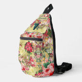 ヴィンテージみすぼらしいシックなバラと花瓶のイエロープリント スリングバッグ (右コーナー)