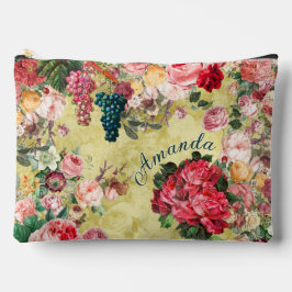 ヴィンテージみすぼらしいシックなバラと花瓶の黄色 アクセサリーポーチ