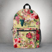 ヴィンテージみすぼらしいシックなバラと花瓶の黄色 プリントバックパック