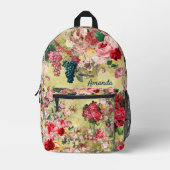 ヴィンテージみすぼらしいシックなバラと花瓶の黄色 プリントバックパック (正面)
