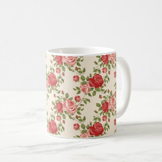 ヴィンテージみすぼらしいシックなバラパターン コーヒーマグカップ (正面右)