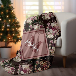 ヴィンテージみすぼらしいシックなバラブラックダイヤモンドパターン フリースブランケット