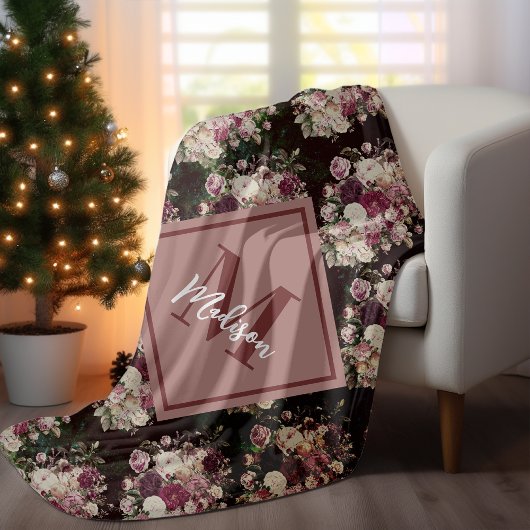 ヴィンテージみすぼらしいシックなバラブラックダイヤモンドパターン フリースブランケット