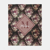 ヴィンテージみすぼらしいシックなバラブラックダイヤモンドパターン フリースブランケット (正面)