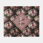 ヴィンテージみすぼらしいシックなバラブラックダイヤモンドパターン フリースブランケット (正面(横))