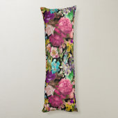 ヴィンテージみすぼらしいシックなバラブラックピンクパターン ボディピロー (裏面 (縦))