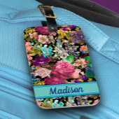 ヴィンテージみすぼらしいシックなバラブラックピンクパターン ラゲッジタグ