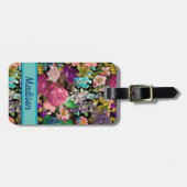 ヴィンテージみすぼらしいシックなバラブラックピンクパターン ラゲッジタグ (正面横)