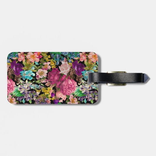 ヴィンテージみすぼらしいシックなバラブラックピンクパターン ラゲッジタグ (裏面横)