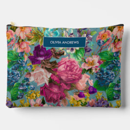 ヴィンテージみすぼらしいシックなバラブルーのピンクのパターン アクセサリーポーチ