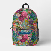 ヴィンテージみすぼらしいシックなバラブルーのピンクのパターン プリントバックパック (正面)