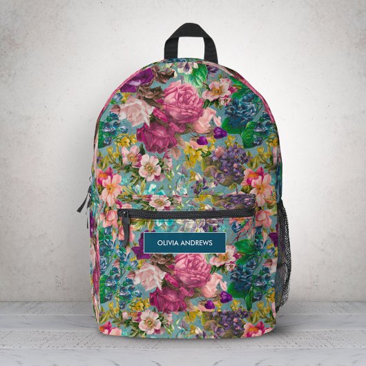 ヴィンテージみすぼらしいシックなバラブルーのピンクのパターン プリントバックパック