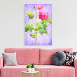 ヴィンテージみすぼらしいシックなピンクのバラのオン薄紫 キャンバスプリント