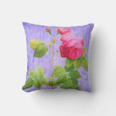 ヴィンテージみすぼらしいシックなピンクのバラのオン薄紫 クッション (正面)