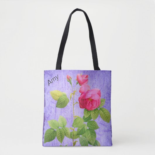 ヴィンテージみすぼらしいシックなピンクのバラのオン薄紫 トートバッグ (正面)