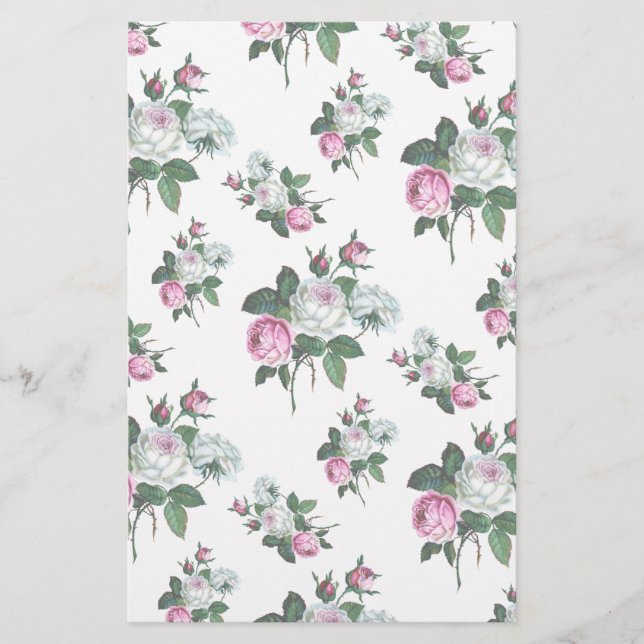 ヴィンテージみすぼらしいシックなピンクの白いバラのパターン (正面)