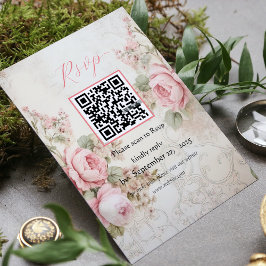 ヴィンテージみすぼらしいシックなピンクのqrコ結婚ード 出欠カード
