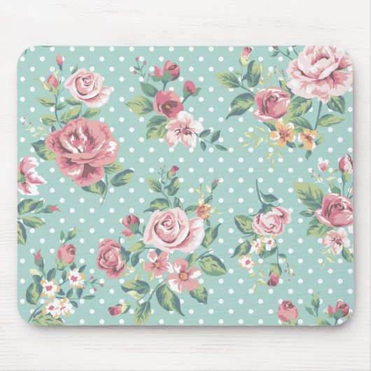 ヴィンテージみすぼらしいシックなフローラティール（緑がかった色）ガーリーピンク マウスパッド (正面)