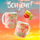 ヴィンテージみすぼらしいシックなフローラバラボンジュール！ コーヒーマグカップ