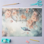 ヴィンテージみすぼらしいシックなフローラパステルグリーンビルケージ 薄葉紙 (クラフト)