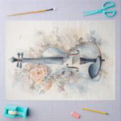 ヴィンテージみすぼらしいシックなフローラパステルグリーンヴァイオリン 薄葉紙 (クラフト)