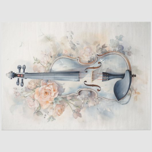 ヴィンテージみすぼらしいシックなフローラパステルグリーンヴァイオリン 薄葉紙 (正面)