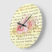 ヴィンテージみすぼらしいシックなフローラ手書き入力エフェメラ ラージ壁時計 (傾斜)