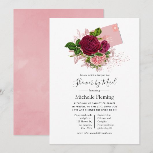 ヴィンテージみすぼらしいシックなベビーまたはブライダルシャワーバイメール 招待状 (正面/裏面)