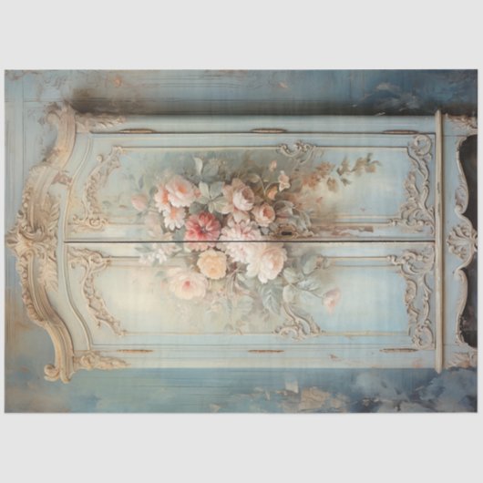 ヴィンテージみすぼらしいシックなワードローブフローラパステルグリーン 薄葉紙 (正面)