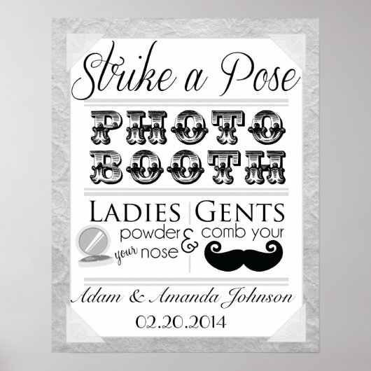 ヴィンテージみすぼらしいシックな写真結婚ブースの看板 ポスター (正面)