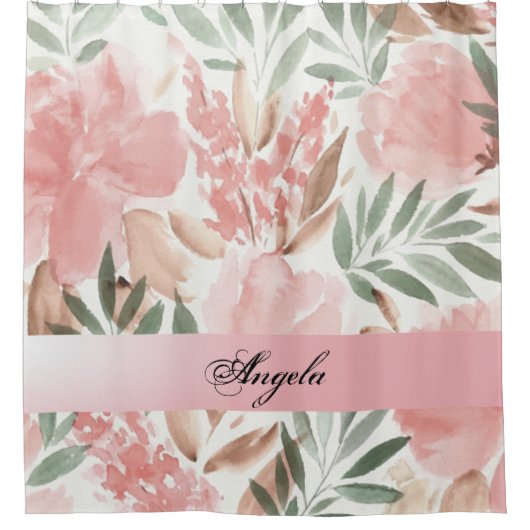 ヴィンテージみすぼらしいシックな水彩花 シャワーカーテン (正面)