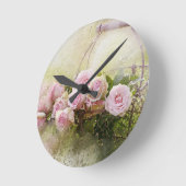 ヴィンテージみすぼらしいシックな水色ピンクローズ ラウンド壁時計 (傾斜)