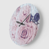 ヴィンテージみすぼらしいシックな濃いピンクのバラが木に ラージ壁時計 (傾斜)