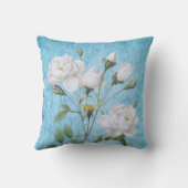 ヴィンテージみすぼらしいシックな白いバラが青 クッション (裏面)