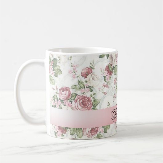 ヴィンテージみすぼらしいシックな花パーソナライズされた- コーヒーマグカップ (左)