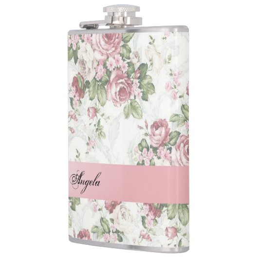 ヴィンテージみすぼらしいシックな花パーソナライズされた- フラスク (左)