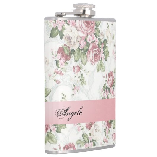 ヴィンテージみすぼらしいシックな花パーソナライズされた- フラスク (右)