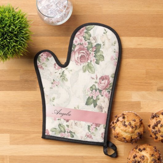 ヴィンテージみすぼらしいシックな花パーソナライズされた- 鍋つかみ (トップダウン)