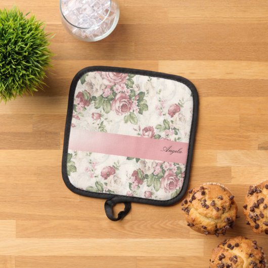 ヴィンテージみすぼらしいシックな花パーソナライズされた- 鍋敷き (トップダウン)