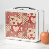 ヴィンテージみすぼらしいシックな赤いパッチワークパターン メタルランチボックス (インサイチュ)